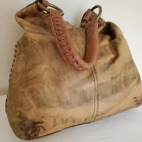 Brown tan beige green gray leather lucky hobo boho cowgirl western tie dyed - Picture 1 of 12